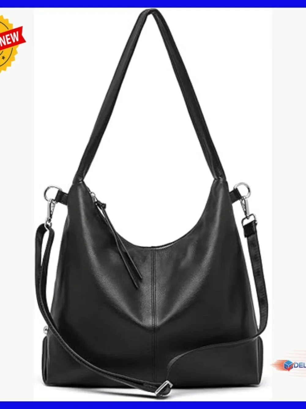 Large Genuine Leather Hobo Tote with Removable Strap, Spacious Shoulder Bag